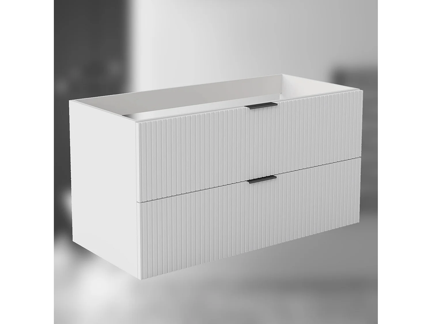 AICA SARL. Meuble de salle de bain suspendu 100 cm Blanc + 2 tiroirs, avec Poignées - sans compter vasque