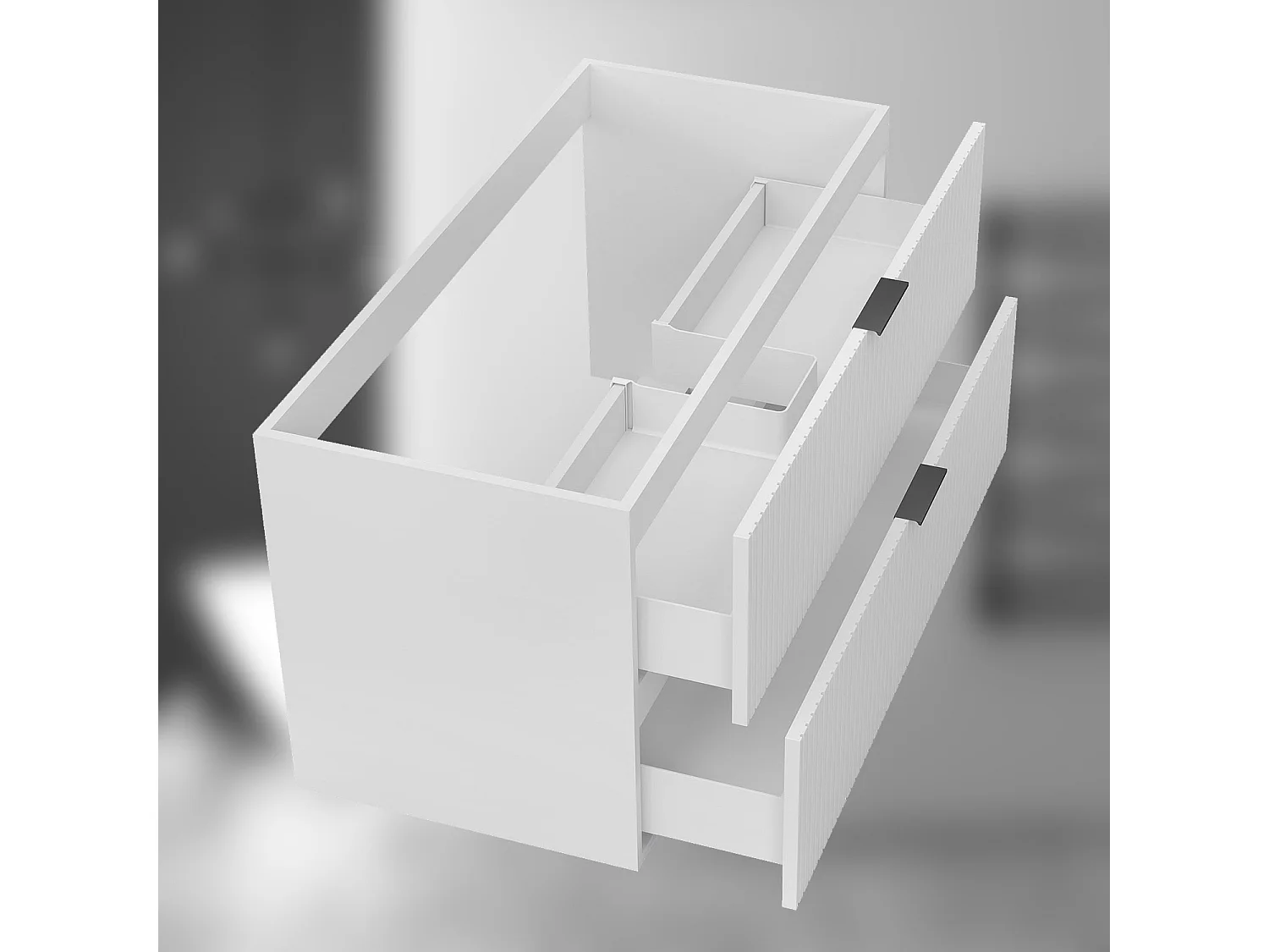 AICA SARL. Meuble de salle de bain suspendu 100 cm Blanc + 2 tiroirs, avec Poignées - sans compter vasque