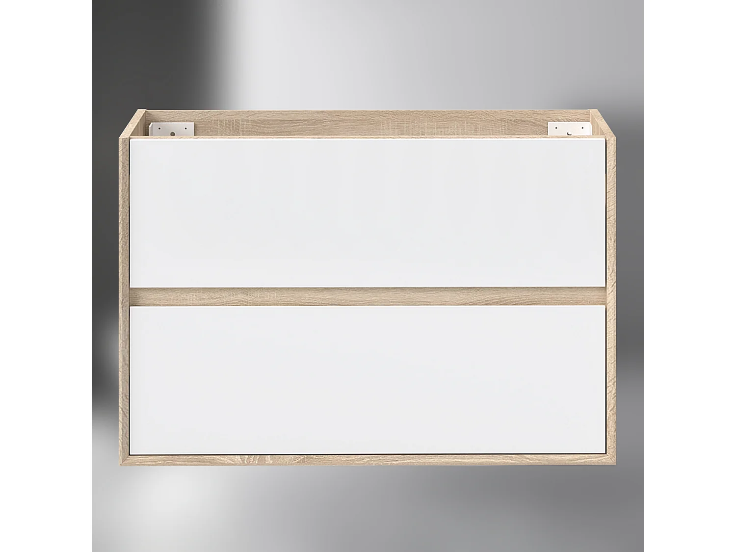 AICA SARL. Meuble sous vasque suspendu 80 cm + 2 tiroirs, Blanc et Chêne, sans compter lavabo
