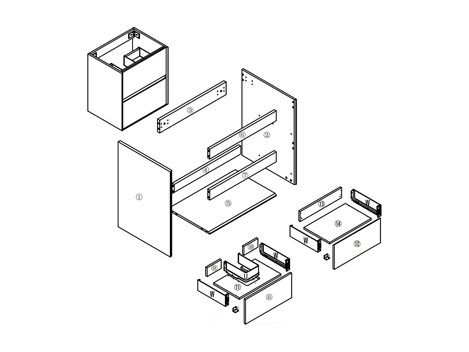 AICA SARL. Meuble sous vasque suspendu 80 cm + 2 tiroirs, Blanc et Chêne, sans compter lavabo