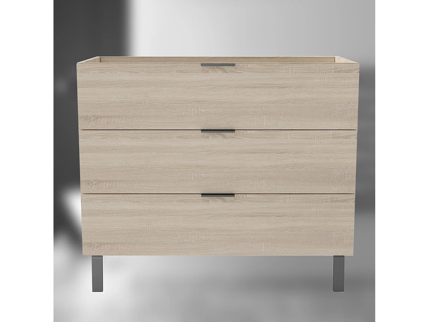 AICA SARL. Meuble de salle de bain mural avec pieds, sans lavabo, 100 cm, 3 tiroirs - Chêne