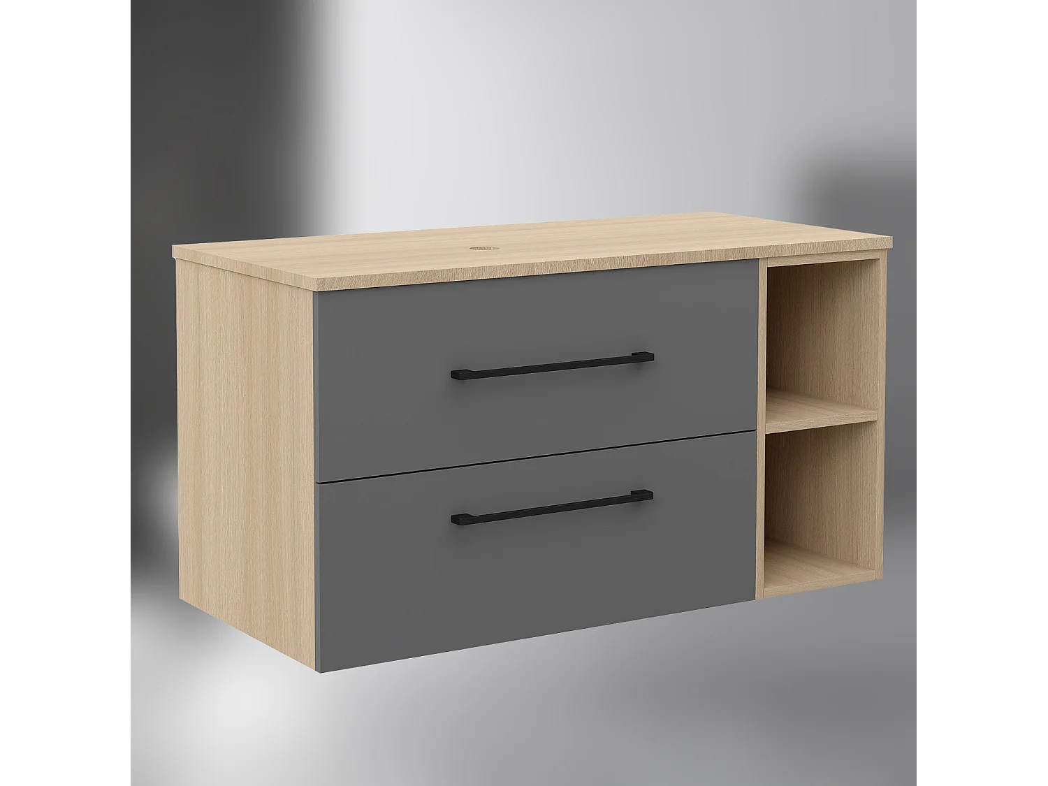 AICA SARL. Meuble de Salle de Bain suspendu, 2 Tiroirs + Rangements Ouverts, 100x46x52cm, Chêne + Anthracite, Sans Compter Vasque