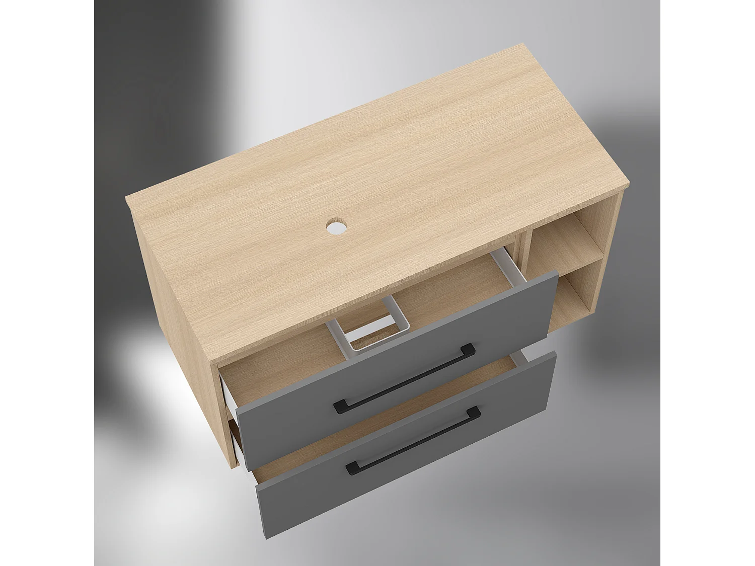 AICA SARL. Meuble de Salle de Bain suspendu, 2 Tiroirs + Rangements Ouverts, 100x46x52cm, Chêne + Anthracite, Sans Compter Vasque