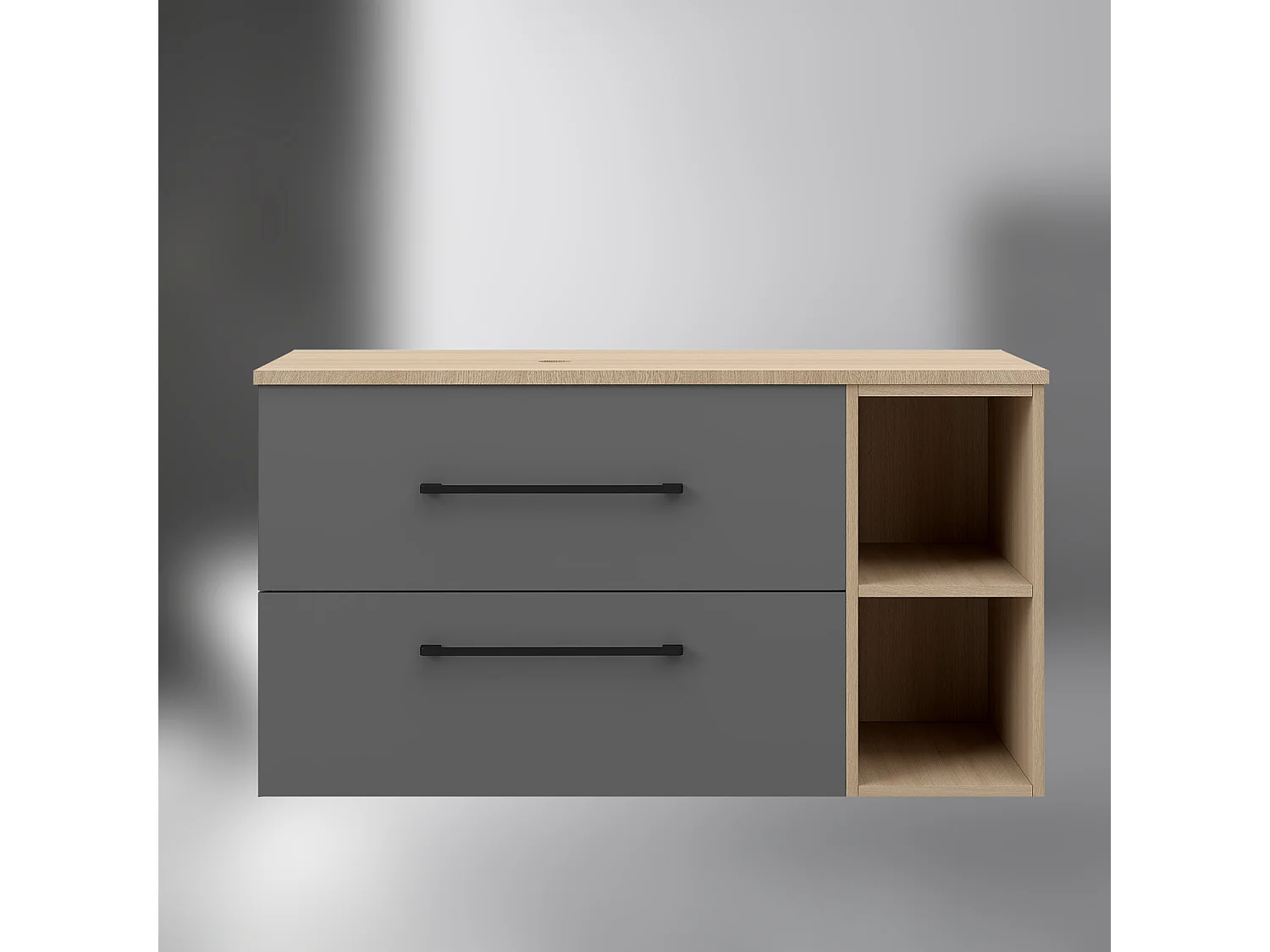 AICA SARL. Meuble de Salle de Bain suspendu, 2 Tiroirs + Rangements Ouverts, 100x46x52cm, Chêne + Anthracite, Sans Compter Vasque