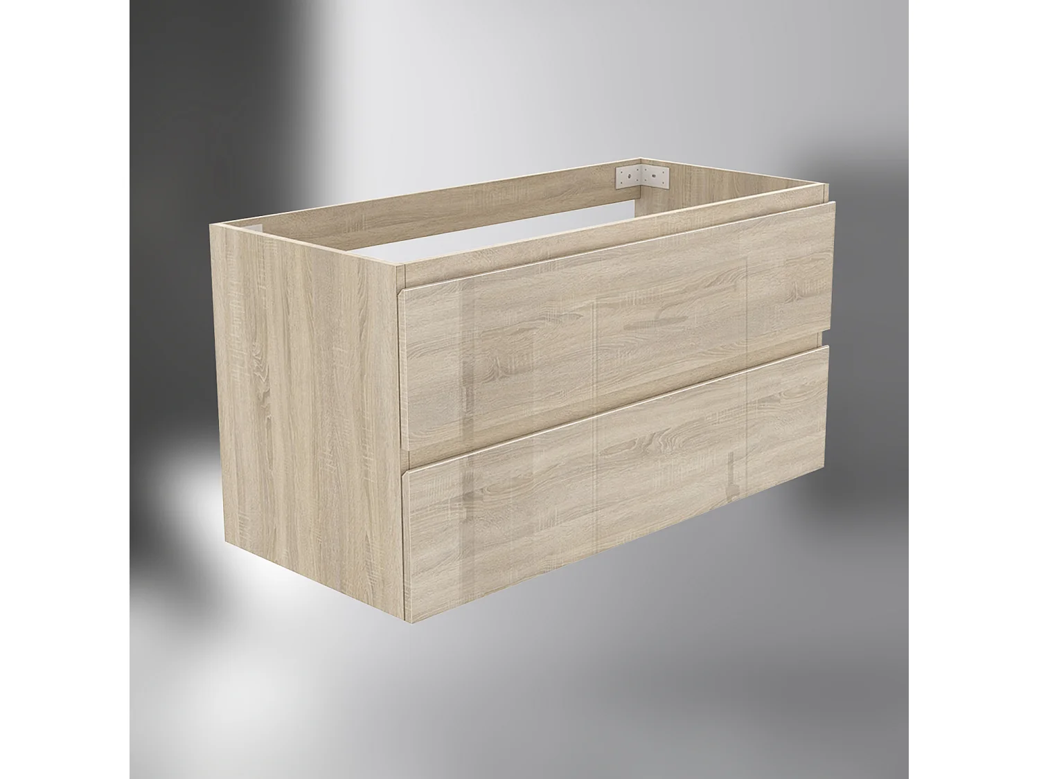 AICA SARL. Meuble de salle de bain design suspendu, 100 cm, 2 tiroirs de rangement sans lavabo - Chêne brillant