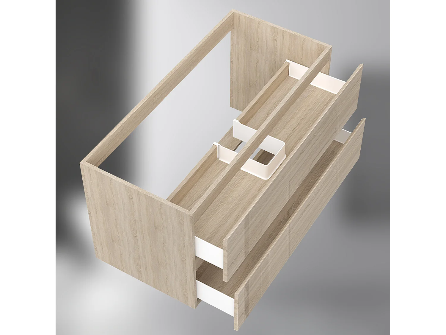 AICA SARL. Meuble de salle de bain design suspendu, 100 cm, 2 tiroirs de rangement sans lavabo - Chêne brillant