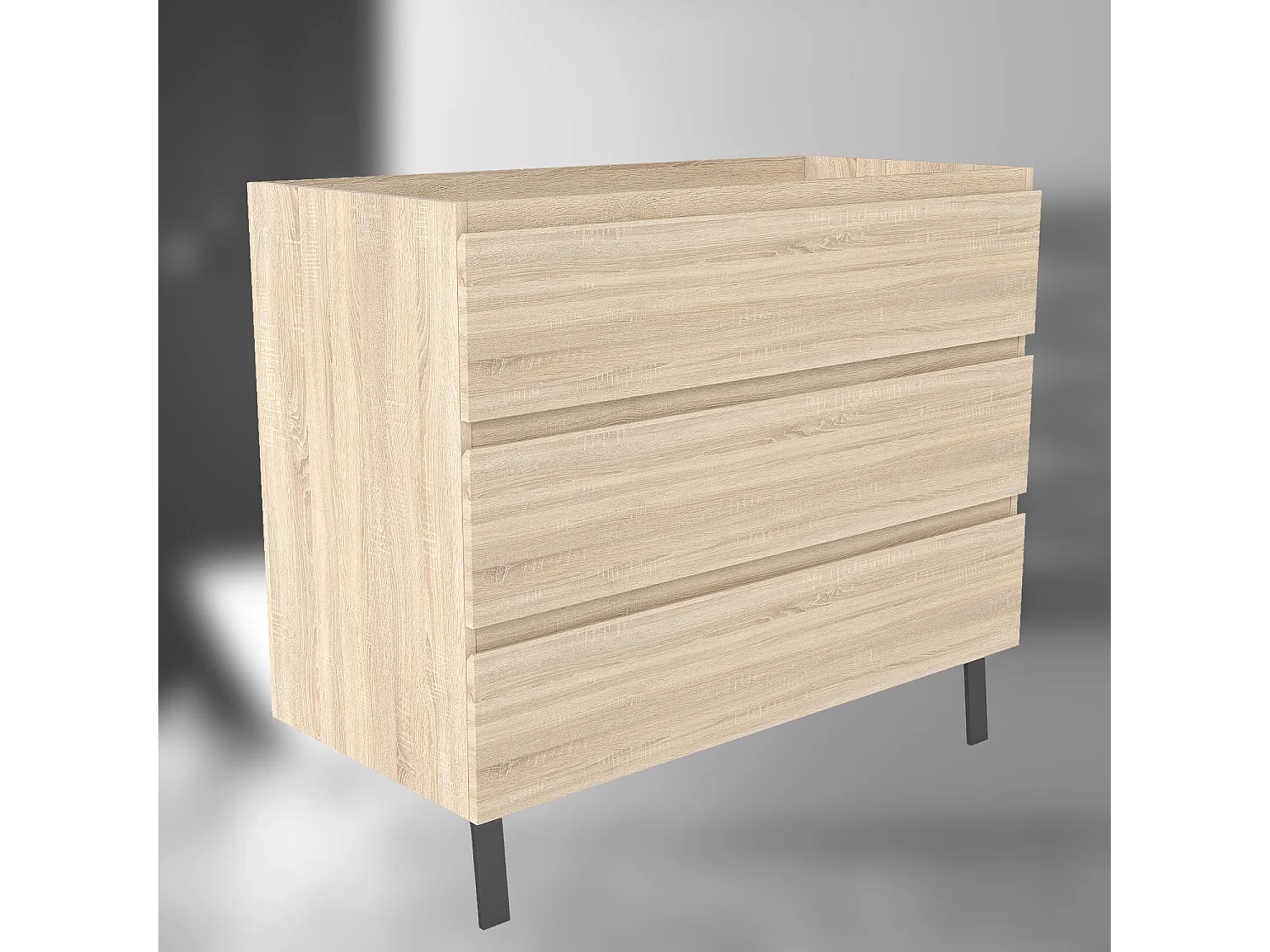 AICA SARL. Meuble de Salle de Bain 100cm avec 3 tiroirs + 2 Pieds, Meuble sans vasque, Chêne