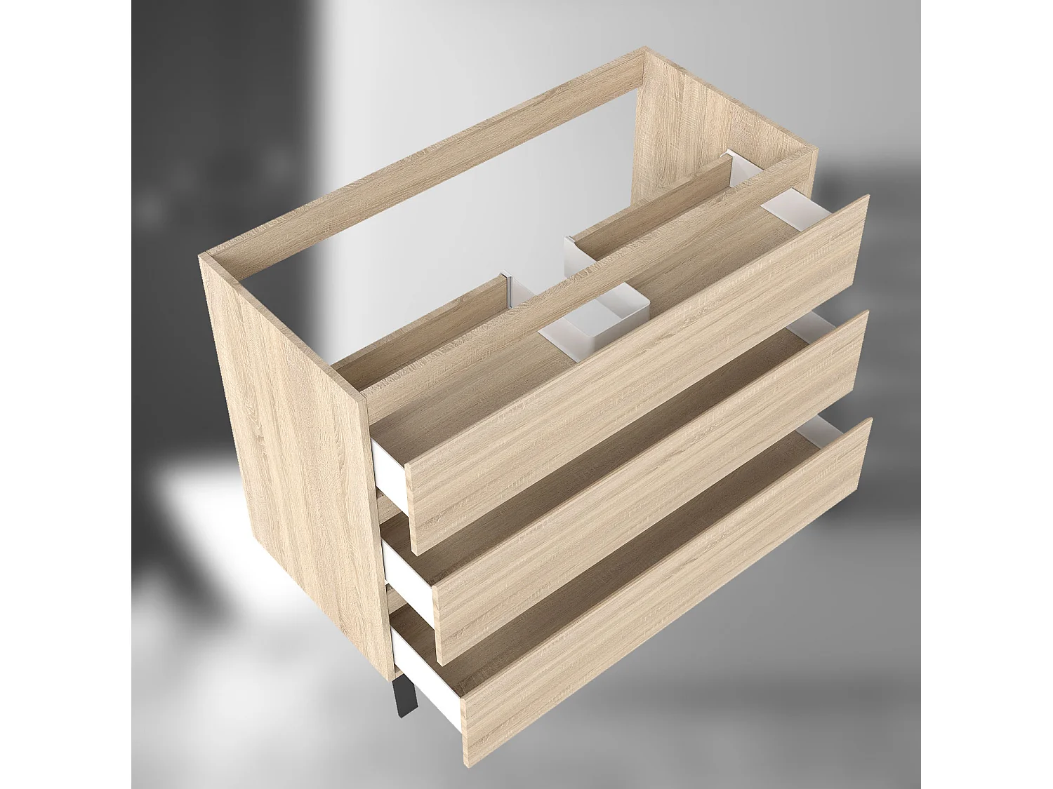AICA SARL. Meuble de Salle de Bain 100cm avec 3 tiroirs + 2 Pieds, Meuble sans vasque, Chêne