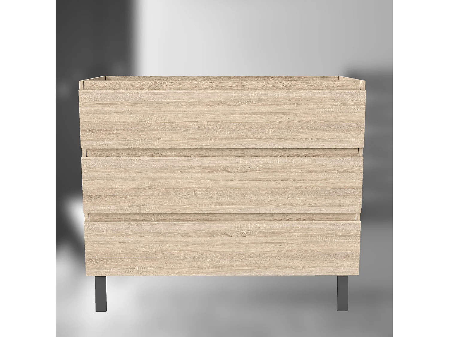 AICA SARL. Meuble de Salle de Bain 100cm avec 3 tiroirs + 2 Pieds, Meuble sans vasque, Chêne