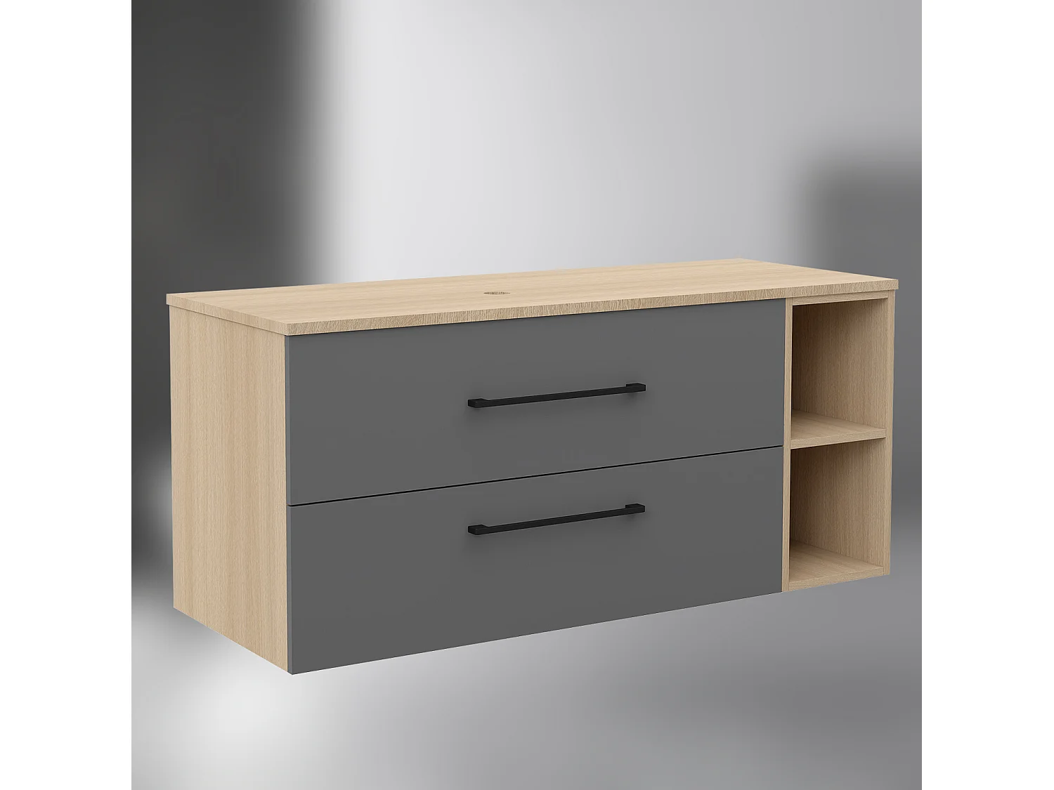 AICA SARL. Meuble de Salle de Bain suspendu, 2 Tiroirs + Rangements Ouverts, 120x46x52cm, Chêne + Anthracite, Sans Compter Vasque