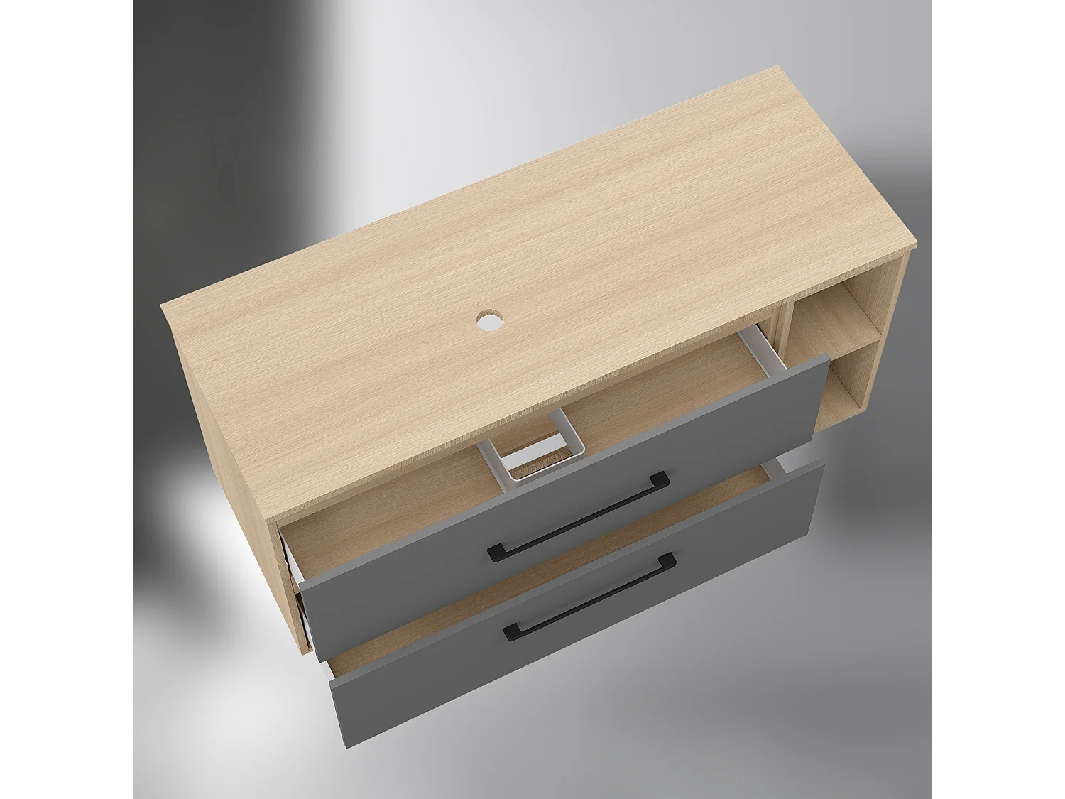 AICA SARL. Meuble de Salle de Bain suspendu, 2 Tiroirs + Rangements Ouverts, 120x46x52cm, Chêne + Anthracite, Sans Compter Vasque