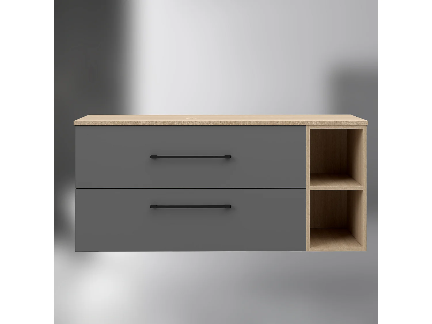 AICA SARL. Meuble de Salle de Bain suspendu, 2 Tiroirs + Rangements Ouverts, 120x46x52cm, Chêne + Anthracite, Sans Compter Vasque