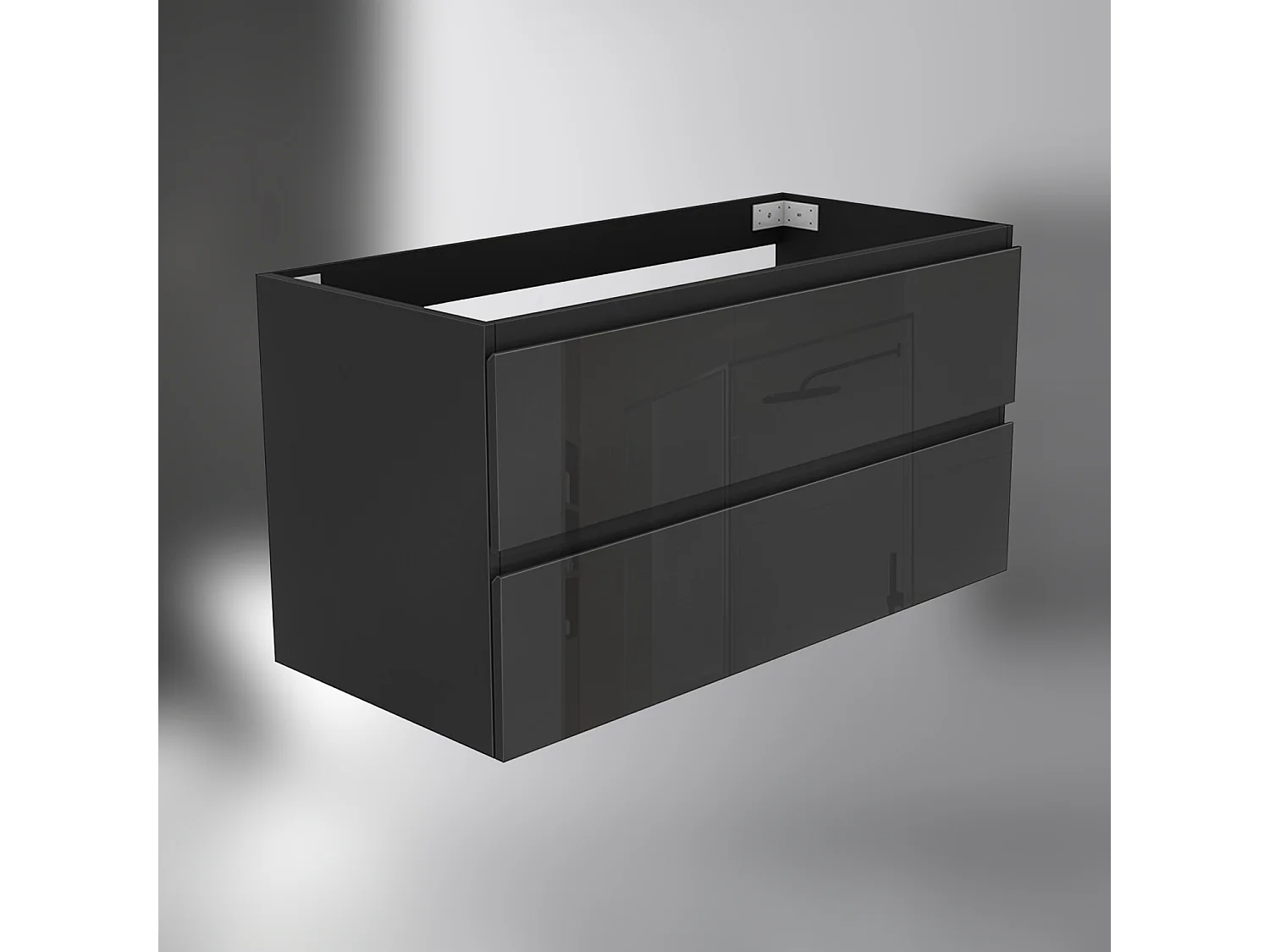 AICA SARL. Meuble de salle de bain design suspendu, 100 cm, 2 tiroirs de rangement sans lavabo - Noir brillant