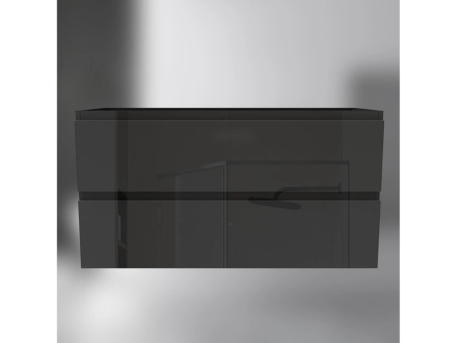 AICA SARL. Meuble de salle de bain design suspendu, 100 cm, 2 tiroirs de rangement sans lavabo - Noir brillant