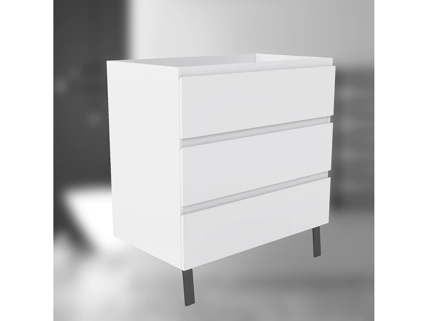 AICA SARL. Meuble de Salle de Bain 80cm avec 3 tiroirs + 2 Pieds, Meuble sans vasque, Blanc