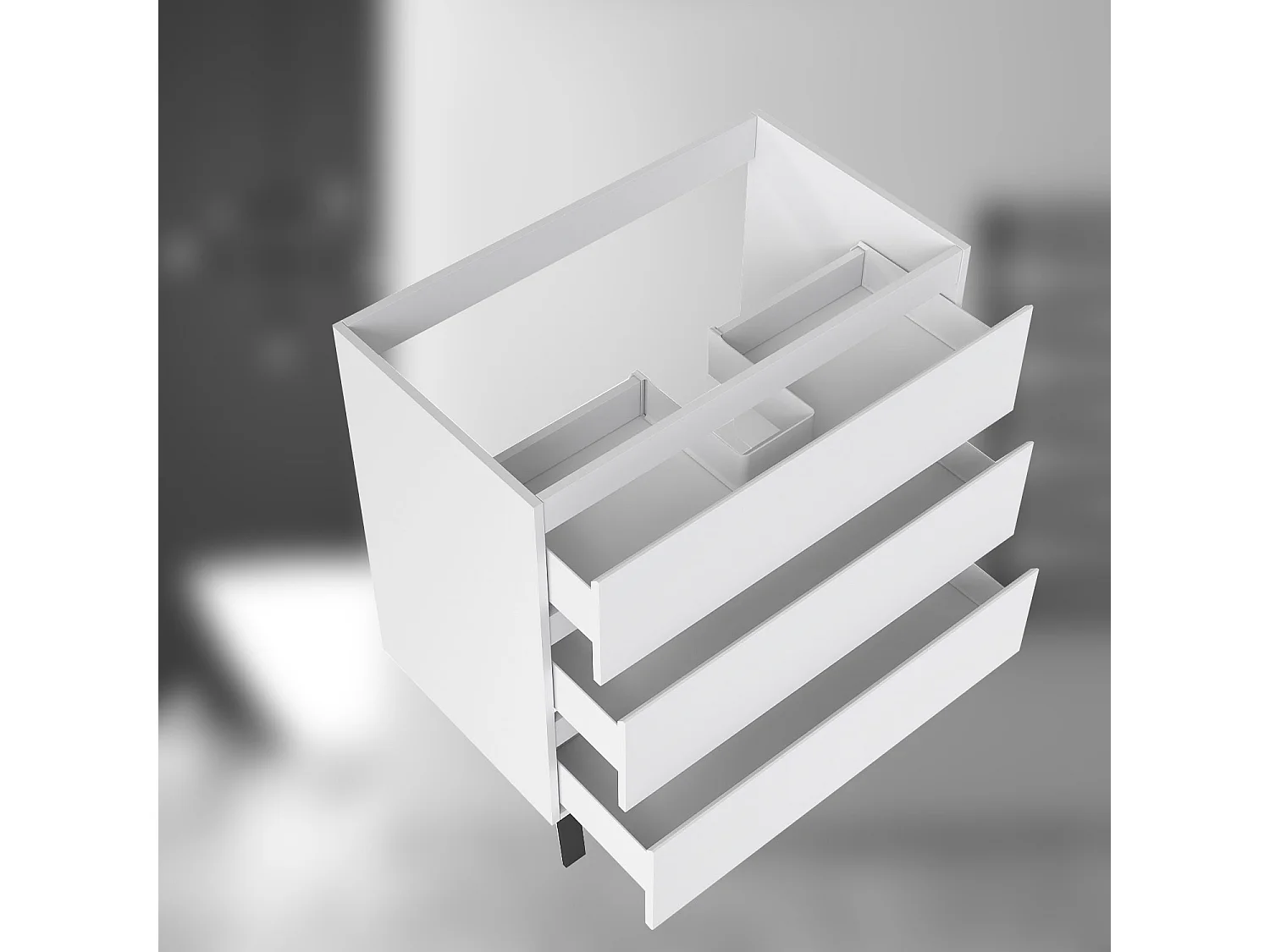 AICA SARL. Meuble de Salle de Bain 80cm avec 3 tiroirs + 2 Pieds, Meuble sans vasque, Blanc
