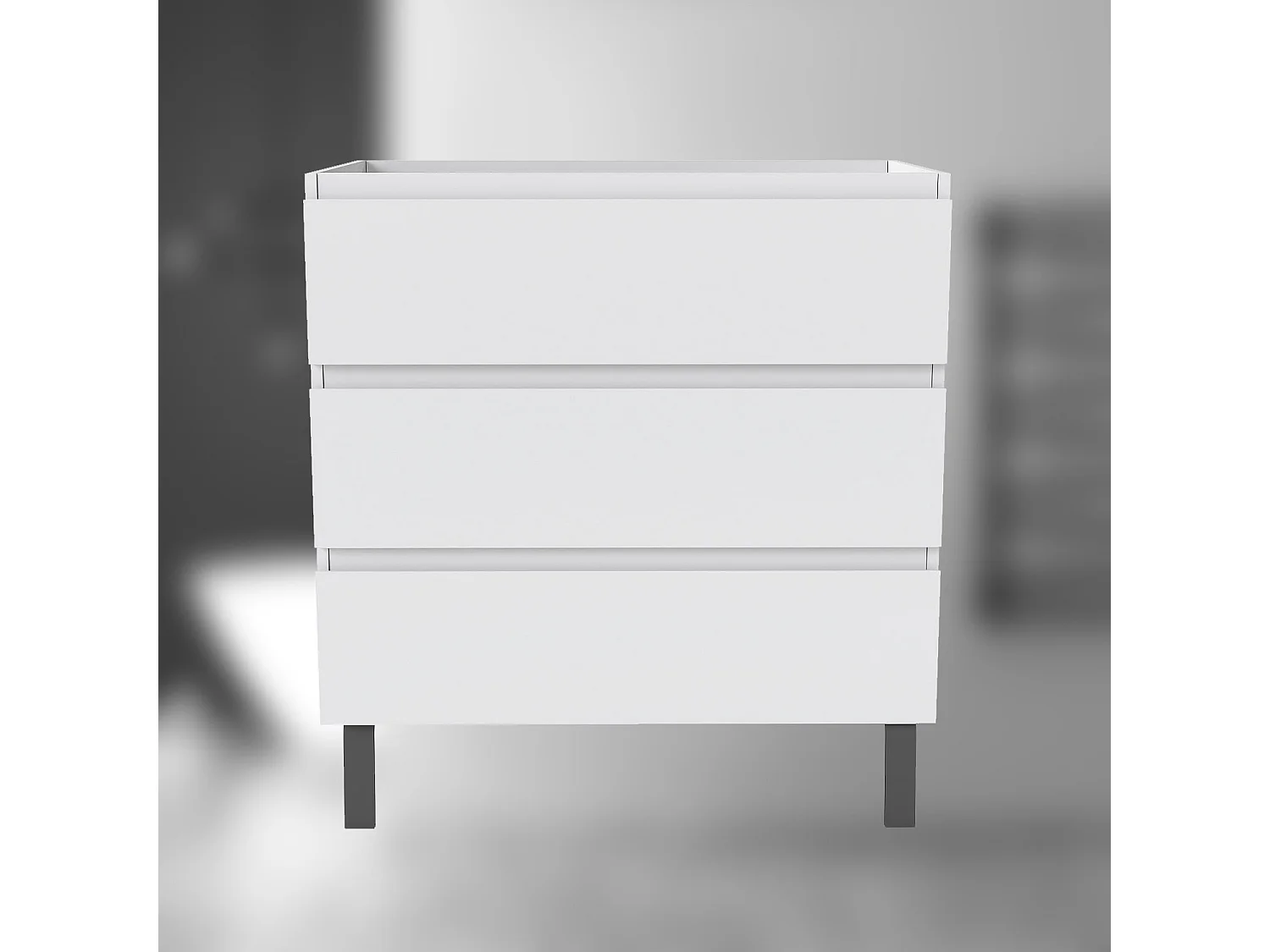 AICA SARL. Meuble de Salle de Bain 80cm avec 3 tiroirs + 2 Pieds, Meuble sans vasque, Blanc