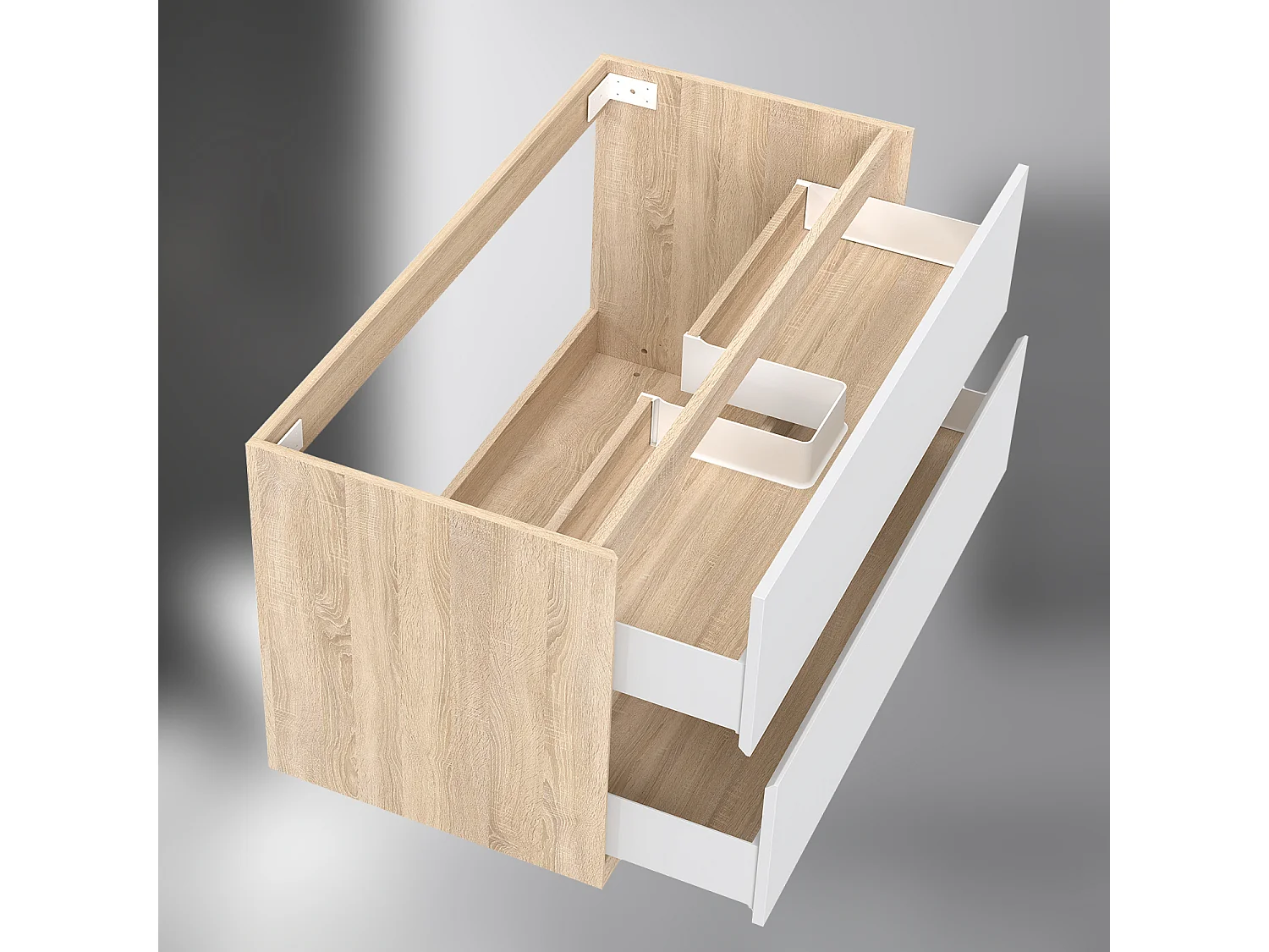 AICA SARL. Meuble sous vasque suspendu 100 cm + 2 tiroirs, Blanc et Chêne, sans compter lavabo