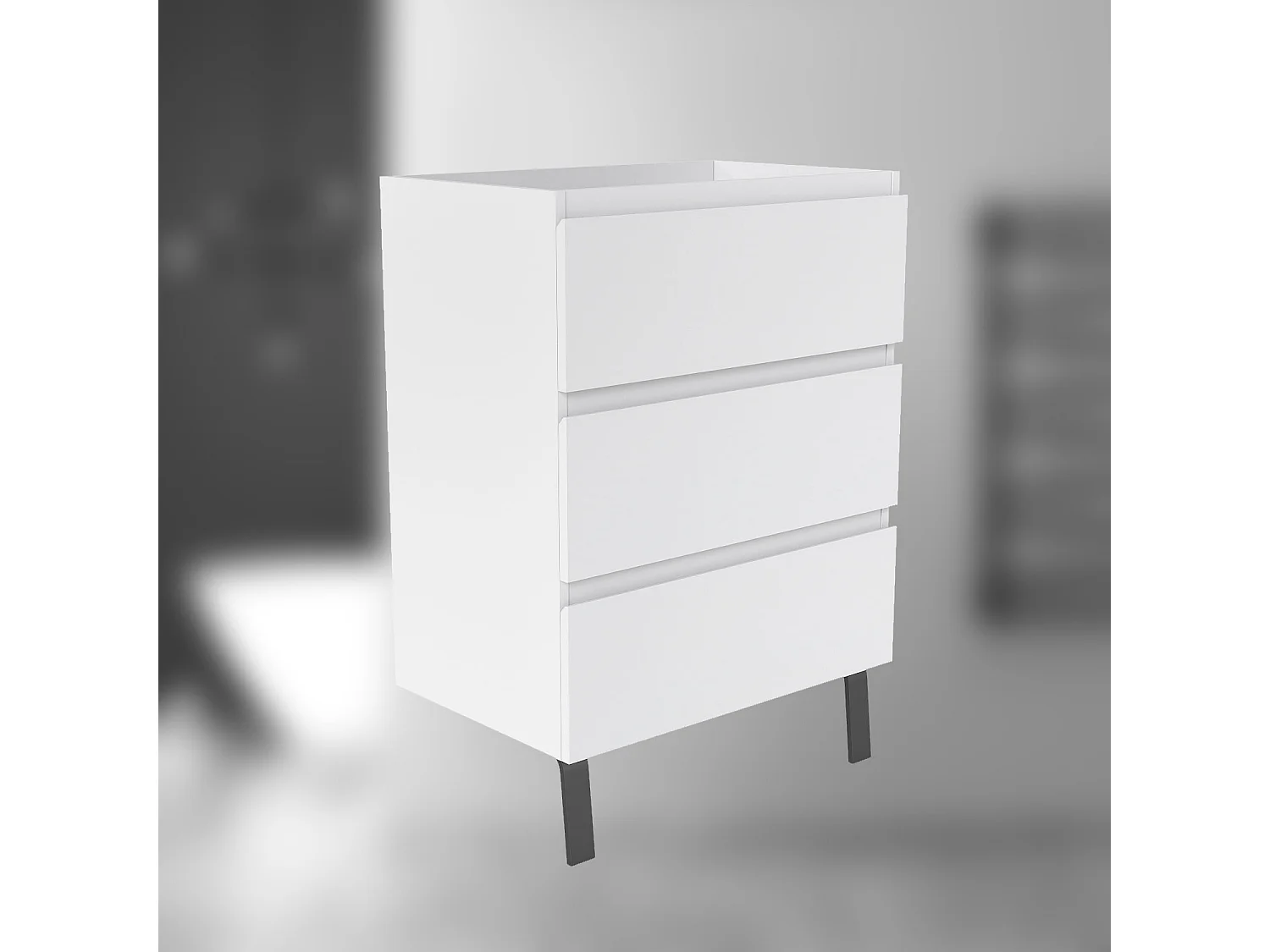 AICA SARL. Meuble de Salle de Bain 60cm avec 3 tiroirs + 2 Pieds, Meuble sans vasque, Blanc