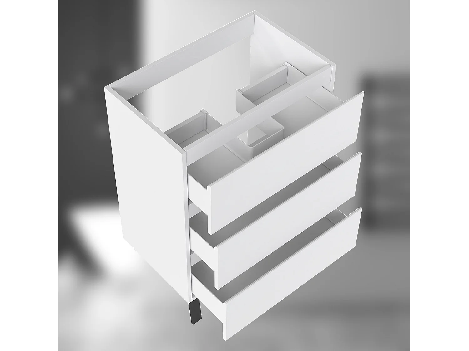 AICA SARL. Meuble de Salle de Bain 60cm avec 3 tiroirs + 2 Pieds, Meuble sans vasque, Blanc