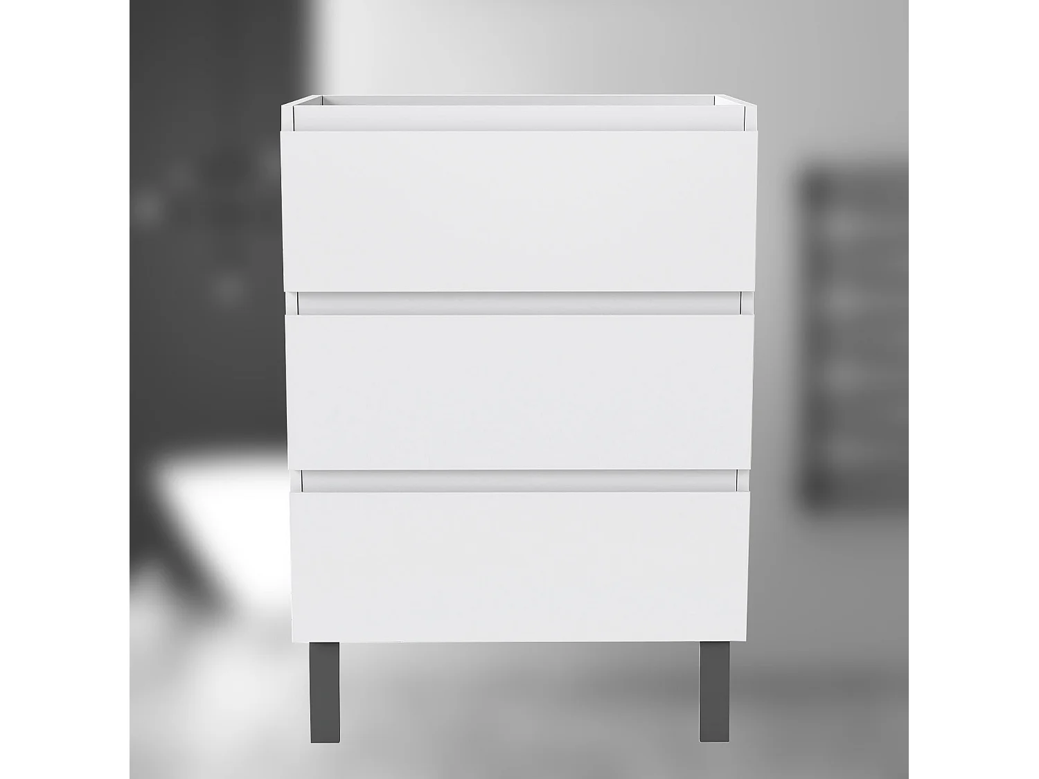 AICA SARL. Meuble de Salle de Bain 60cm avec 3 tiroirs + 2 Pieds, Meuble sans vasque, Blanc