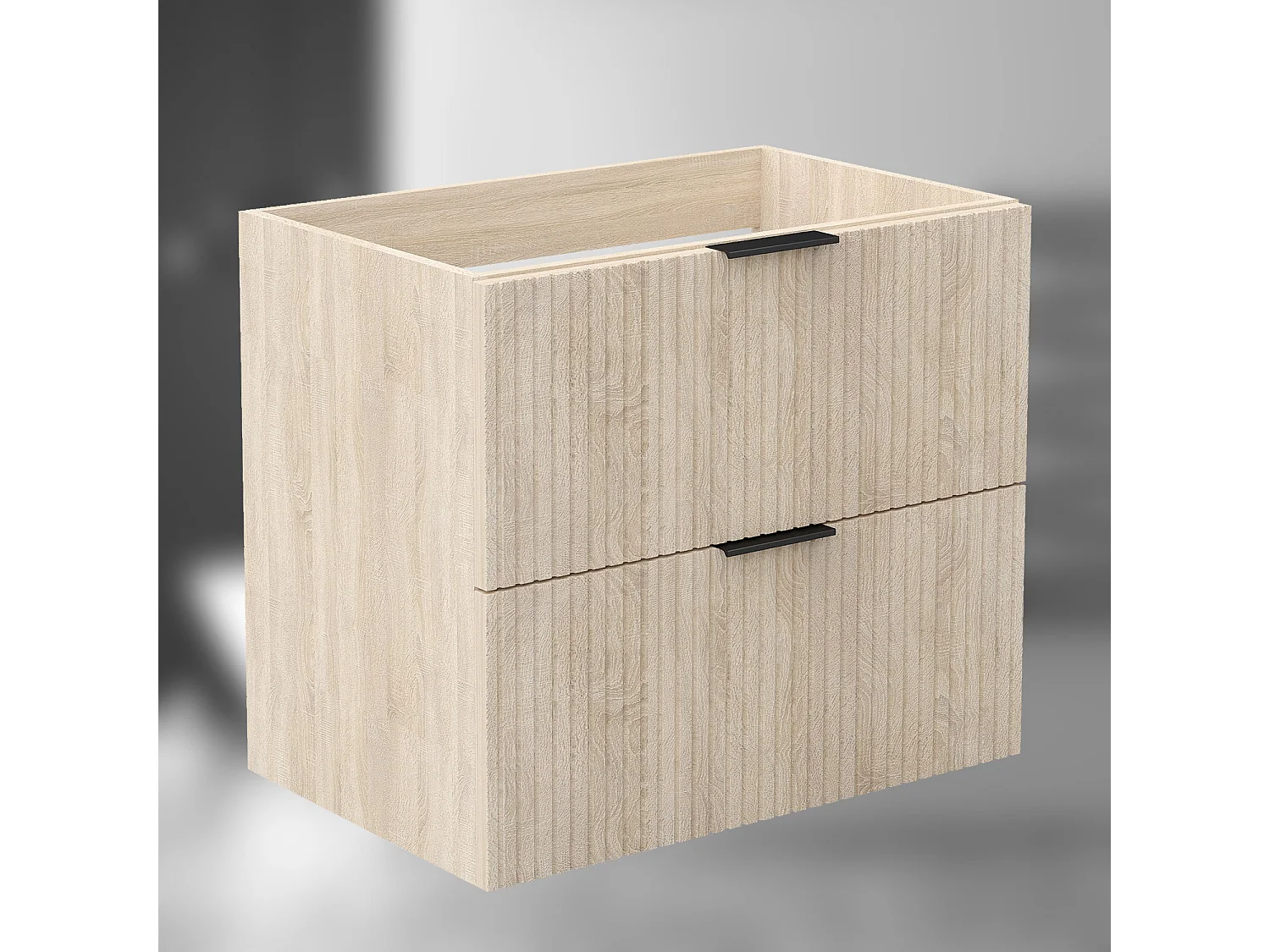 AICA SARL. Meuble de salle de bain suspendu 60 cm Chêne + 2 tiroirs, avec Poignées - sans compter vasque