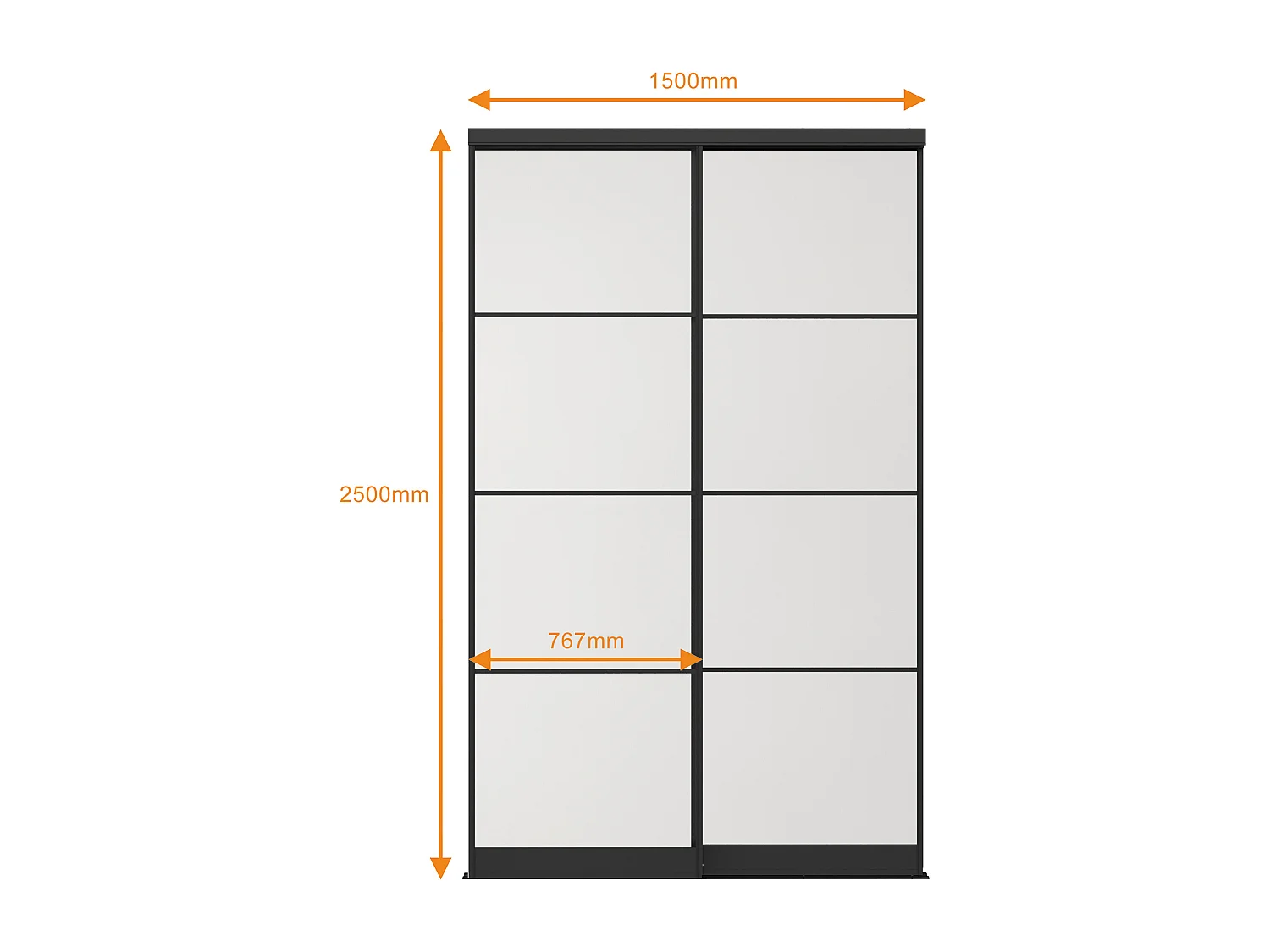Portes de placard coulissantes en acier - Noir et verre trempé dépoli - H250 x L150 cm - ATERMA
