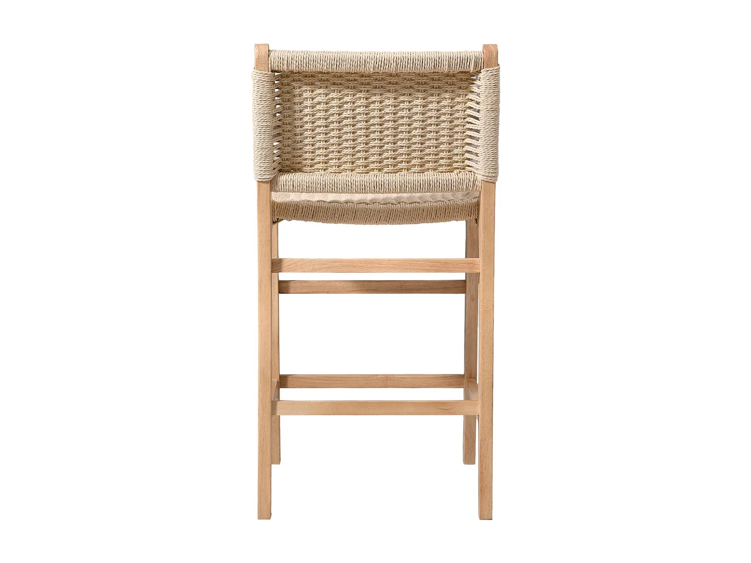Taburete de bar de madera de hevea y asiento de cuerdas, set de 2
