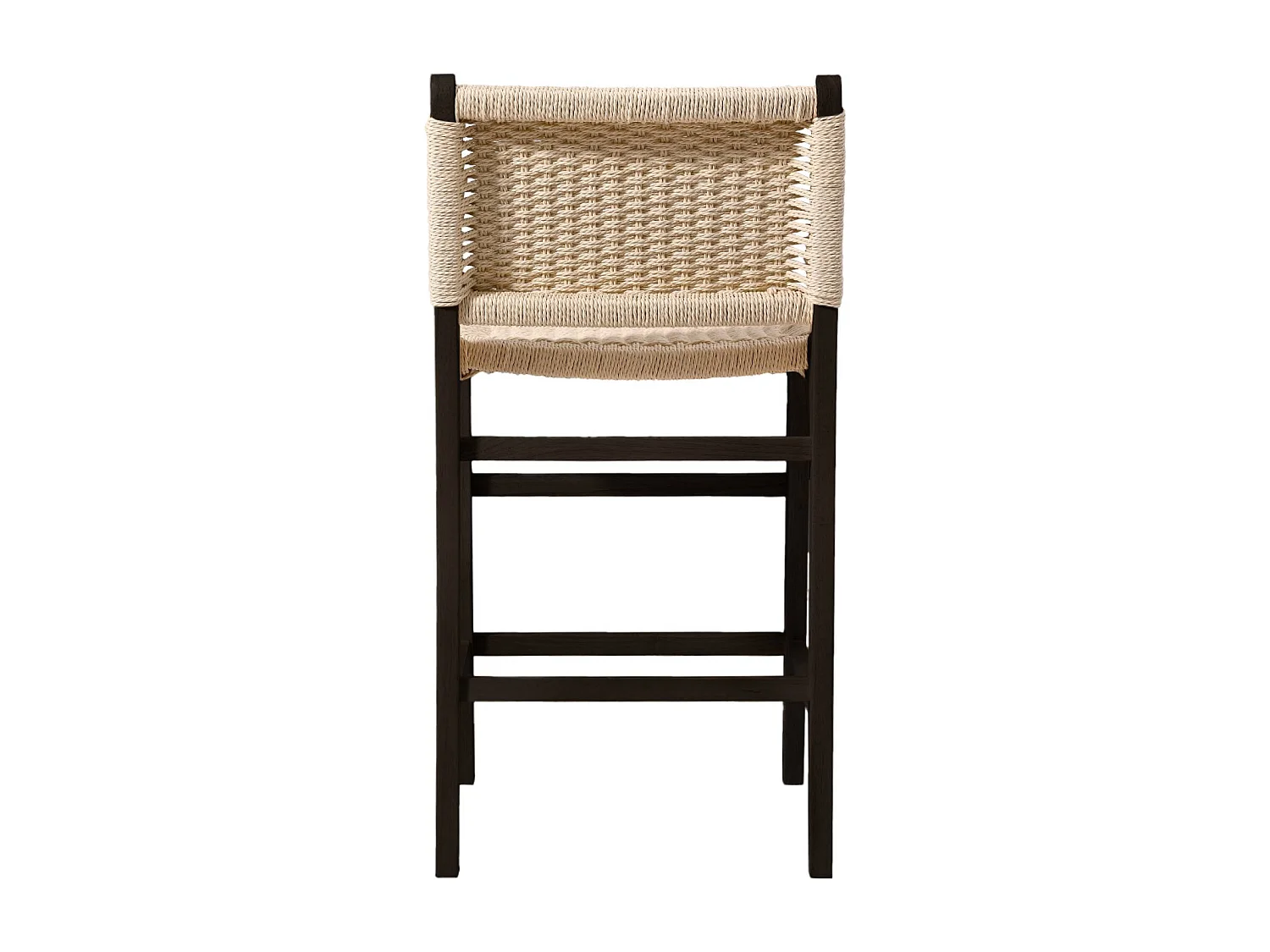 Lot de 2 tabourets de bar en bois d'hévéa noir et assise en cordes beiges