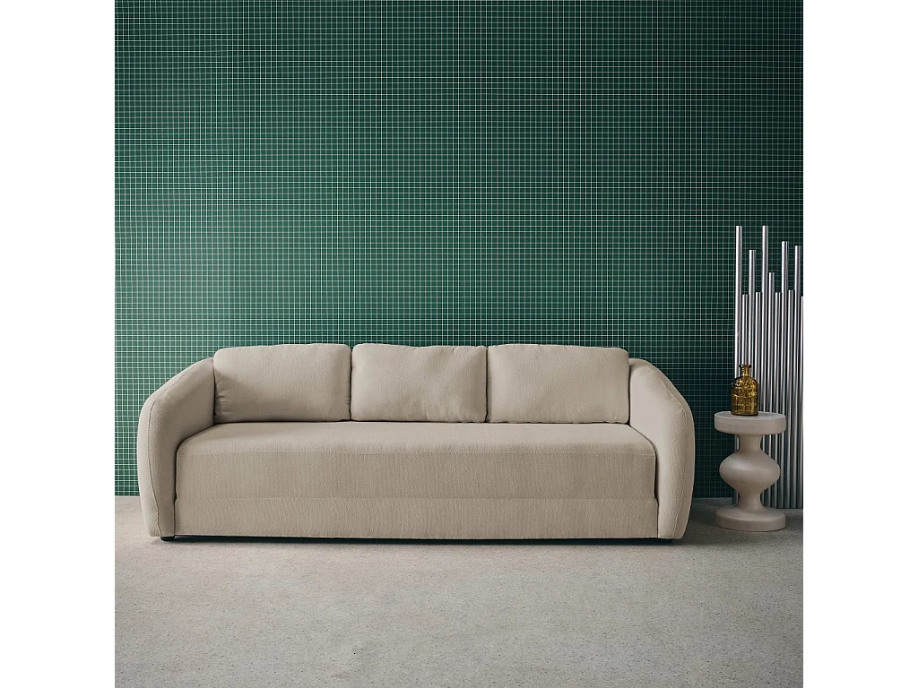 Divano letto in tessuto ciniglia, 3 posti, grigio chiaro