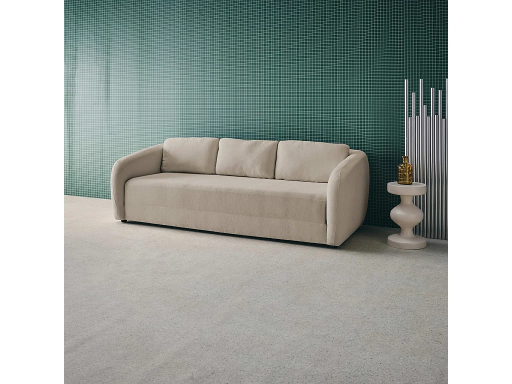 Divano letto in tessuto ciniglia, 3 posti, grigio chiaro