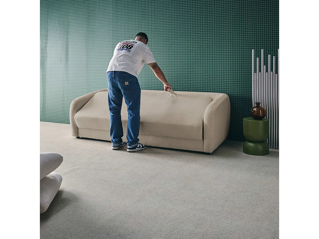 Divano letto in tessuto ciniglia, 3 posti, grigio chiaro