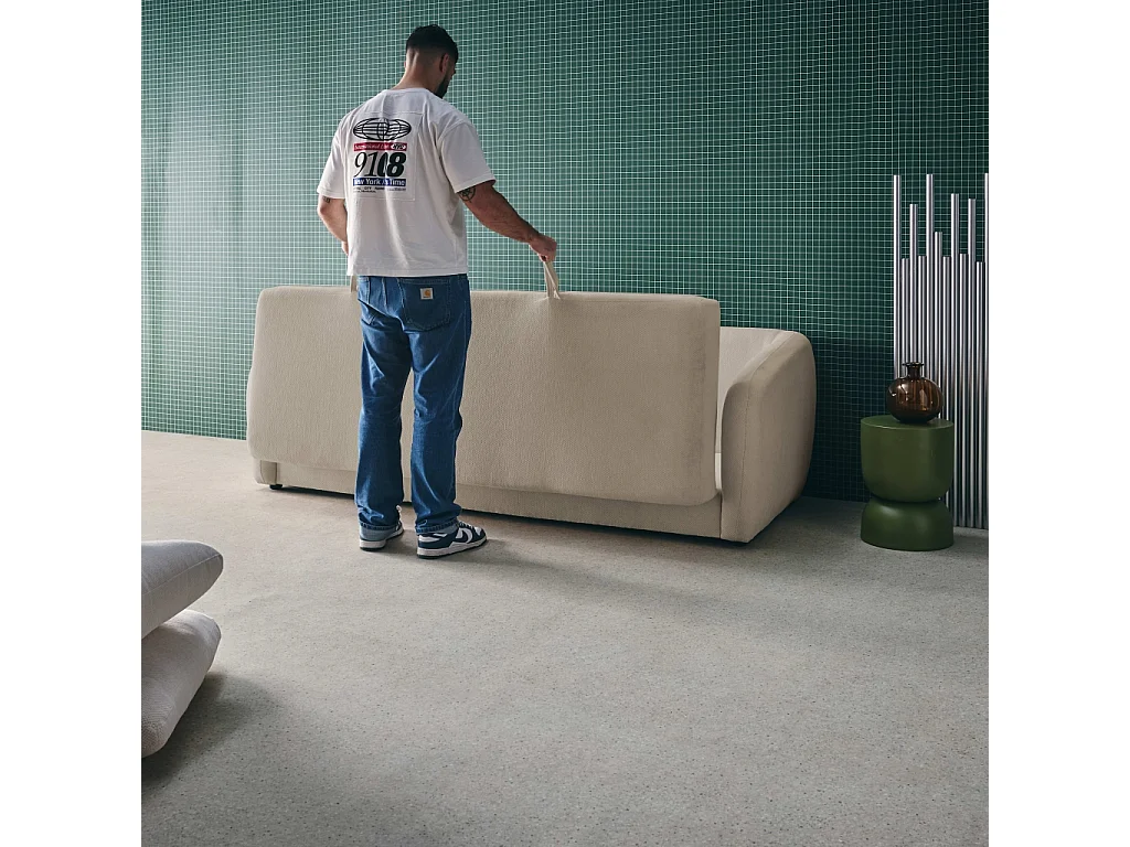 Divano letto in tessuto ciniglia, 3 posti, grigio chiaro