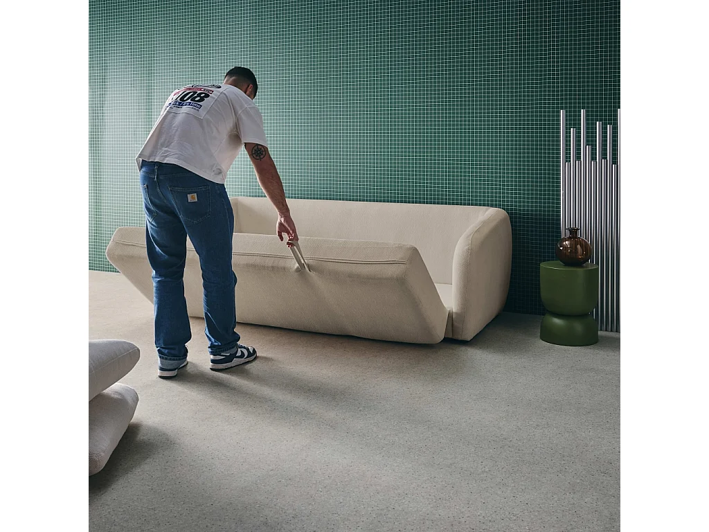 Divano letto in tessuto ciniglia, 3 posti, grigio chiaro