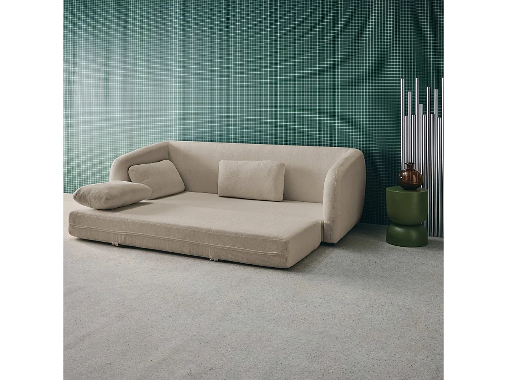 Divano letto in tessuto ciniglia, 3 posti, grigio chiaro