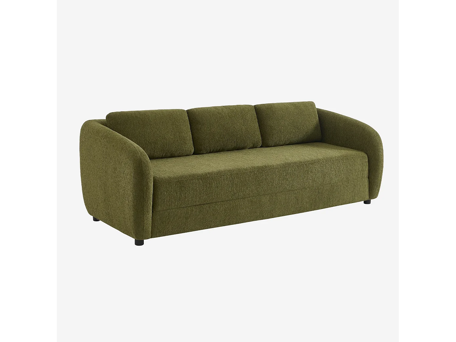 Divano letto in tessuto ciniglia, 3 posti, verde kaki