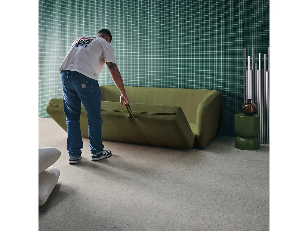 Divano letto in tessuto ciniglia, 3 posti, verde kaki