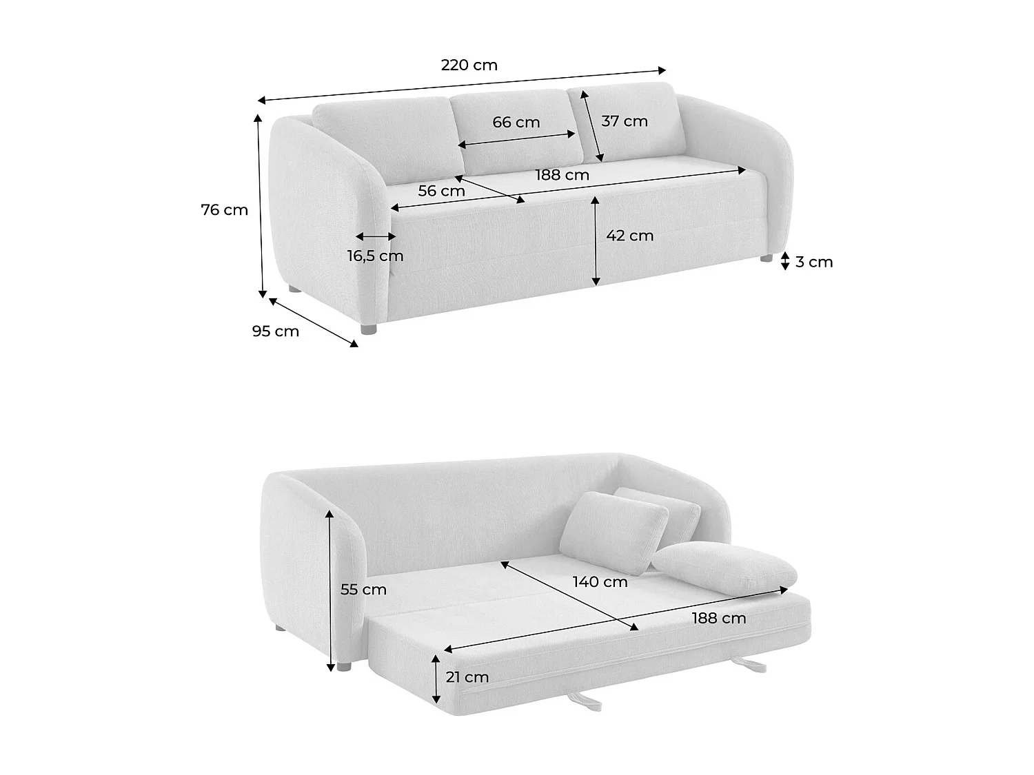 Divano letto in tessuto ciniglia, 3 posti, verde kaki