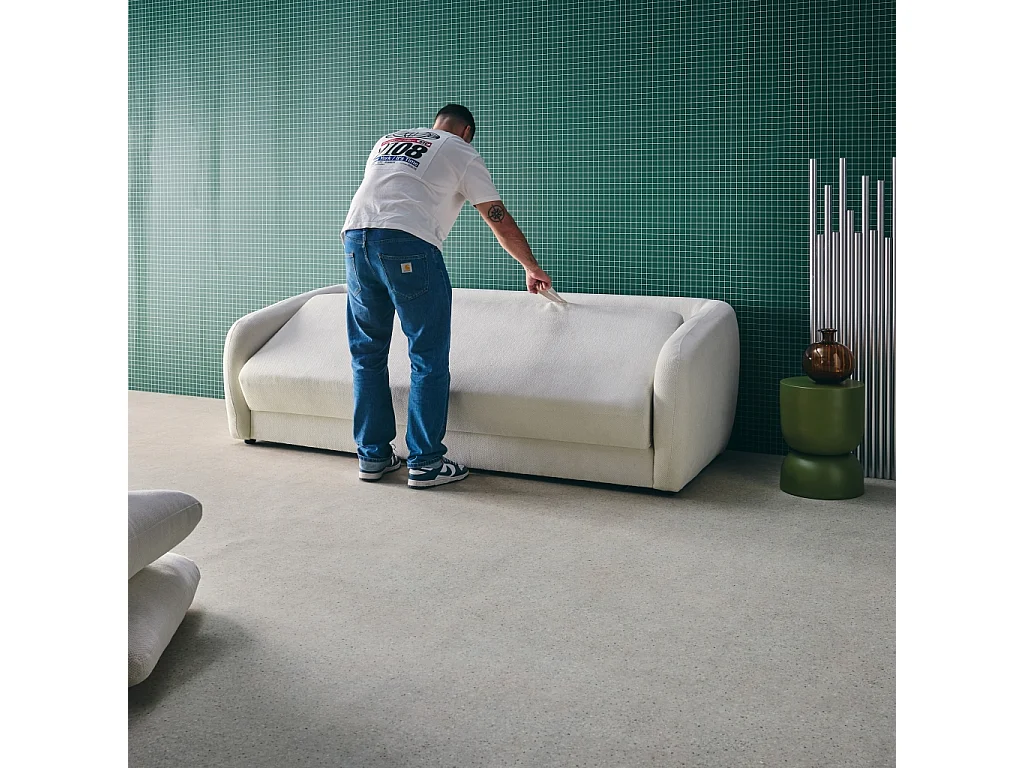 Divano letto in tessuto ciniglia, 3 posti, bianco