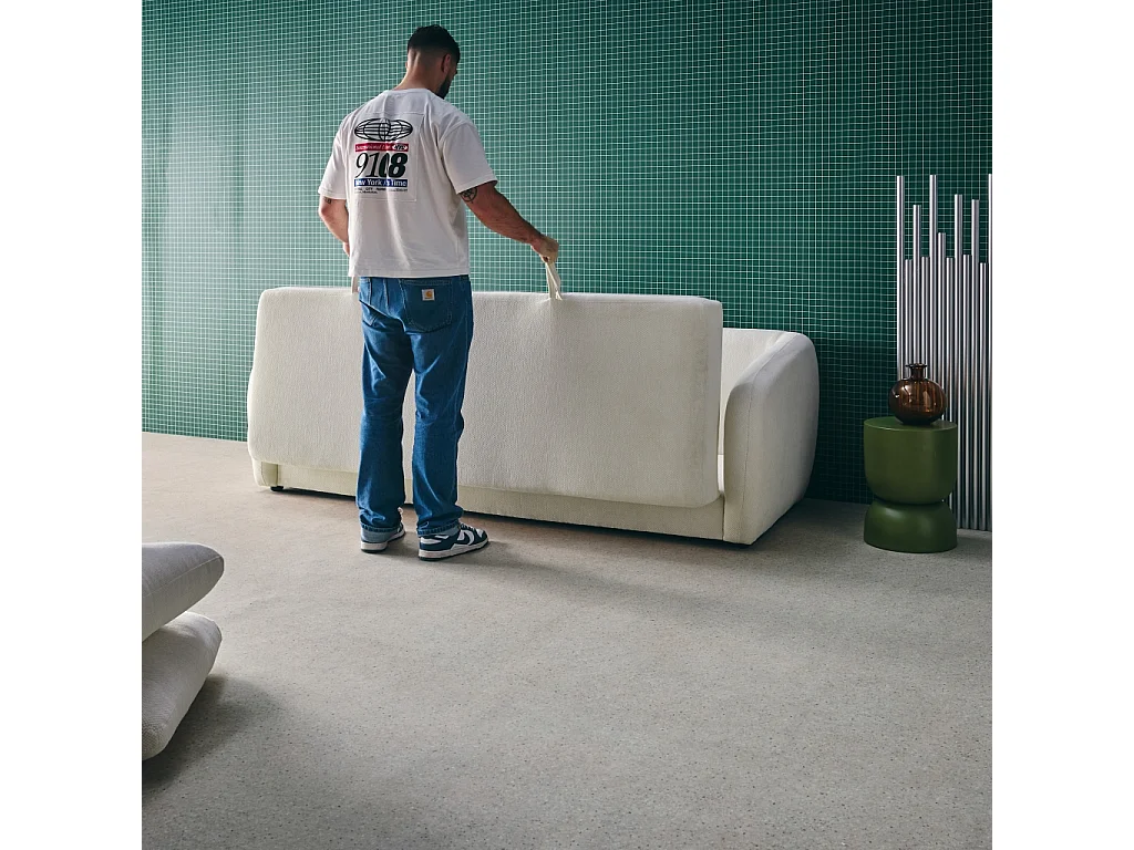 Divano letto in tessuto ciniglia, 3 posti, bianco