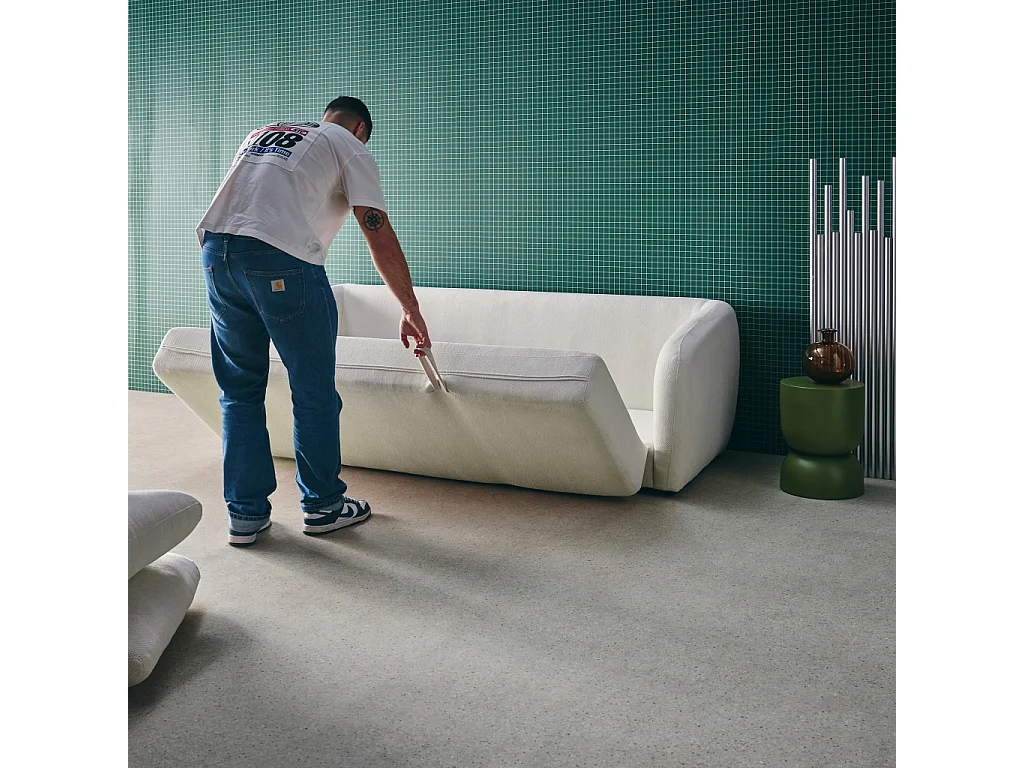 Divano letto in tessuto ciniglia, 3 posti, bianco