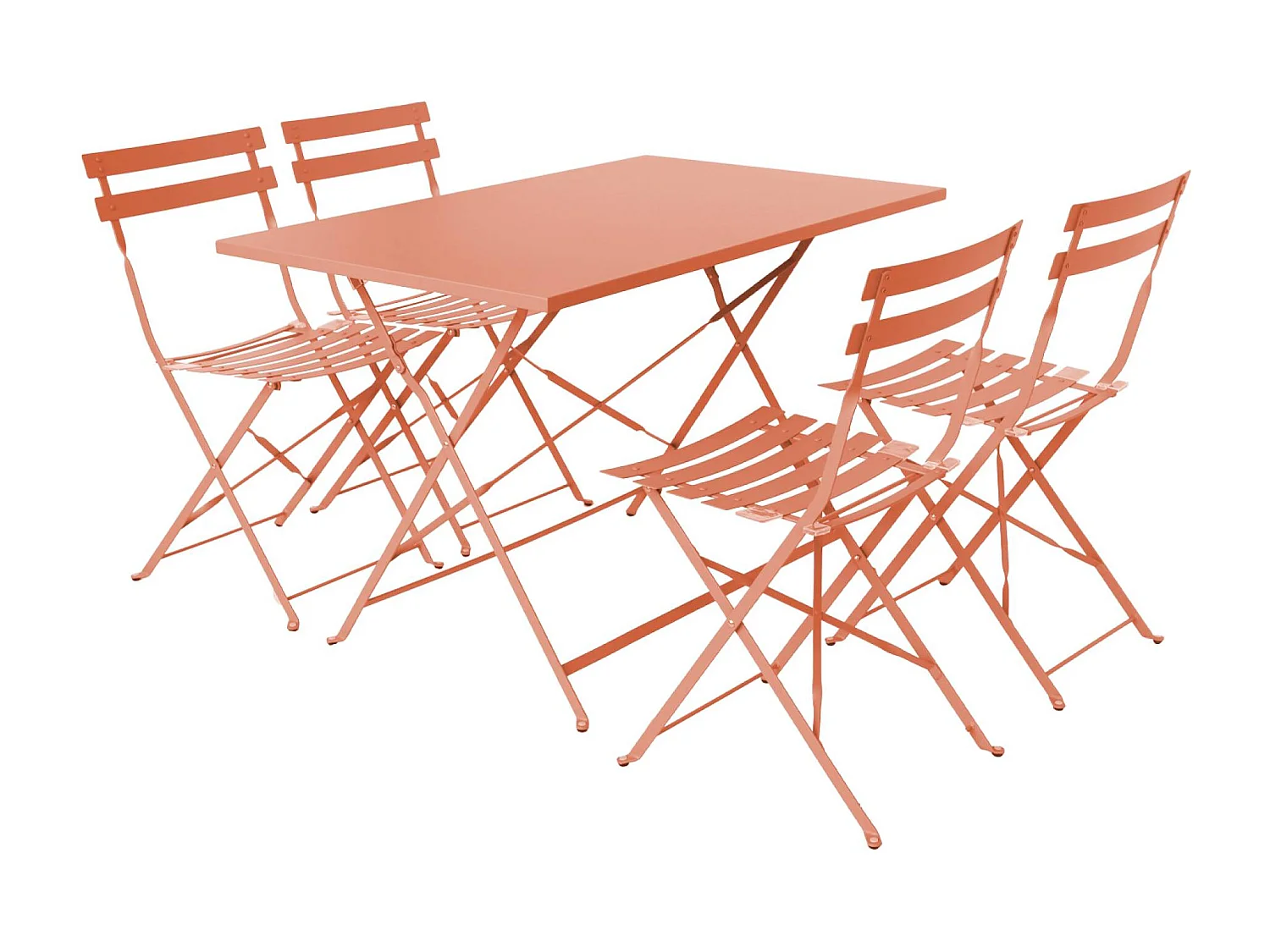Table de jardin bistrot pliante métal + 4 assises 110 x 70cm. avec quatre chaises pliantes. acier thermolaqué