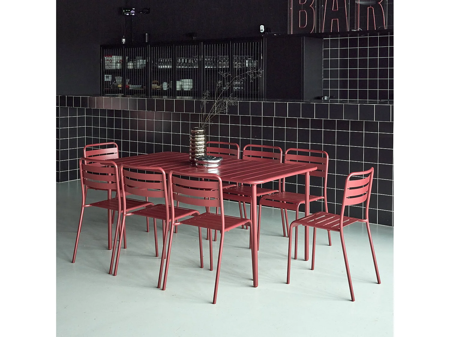 Set tavolo da giardino in acciaio con 8 sedie, 160cm, terra di siena