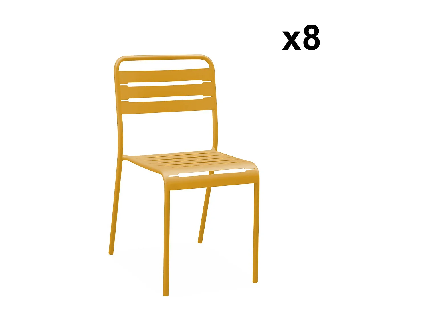 Table de jardin métal + 8 assises ocre traitement antirouille. lattes et bords arrondis