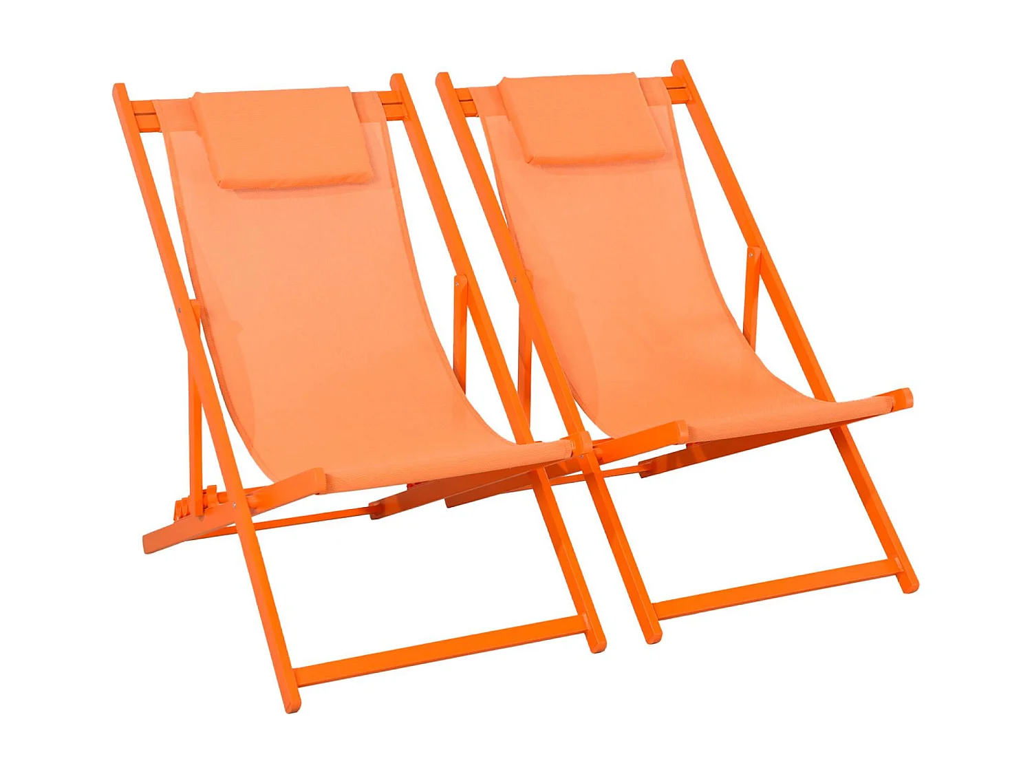 Lot de 2 bains de soleil - Gaia orange - Transat en aluminium gris anthracite et textilene orange avec coussin repose tête. chilienne