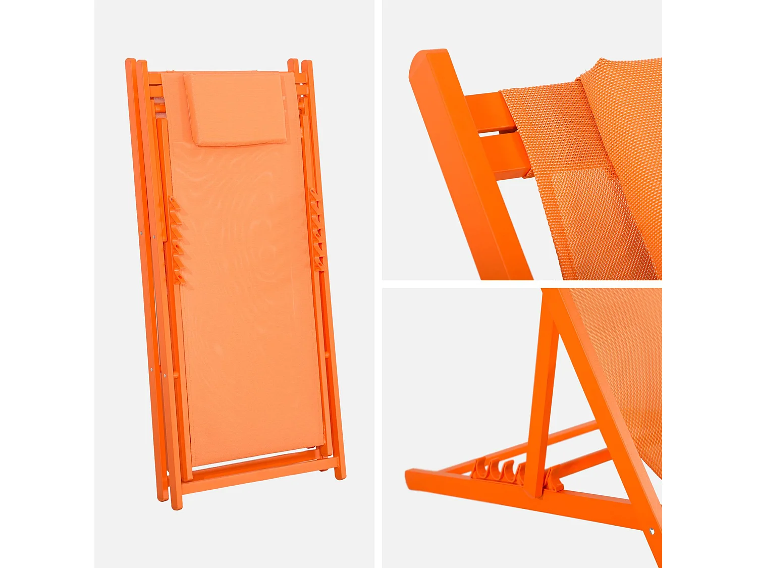 Lot de 2 bains de soleil - Gaia orange - Transat en aluminium gris anthracite et textilene orange avec coussin repose tête. chilienne