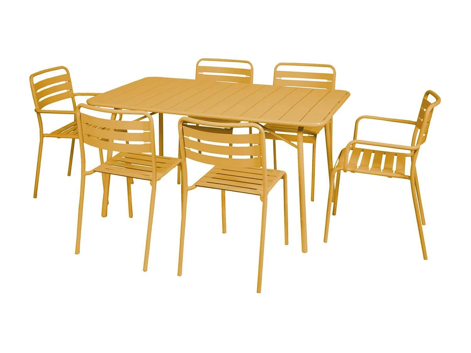 Table de jardin pliante métal + 6 assises 2 fauteuils 4 chaises. Amelia. ocre. 141.2 x 80 x 72.5cm