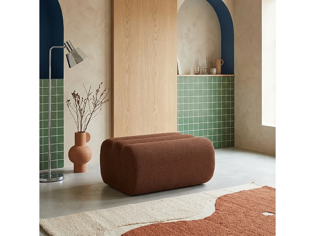 Pouf. repose-pieds pour chauffeuse Nova bouclette texturée terracotta - Nova