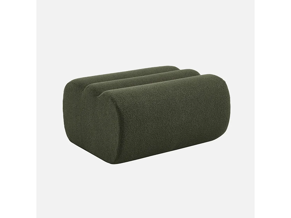 Poggiapiedi per poltrona nova in bouclé testurizzato, verde kaki