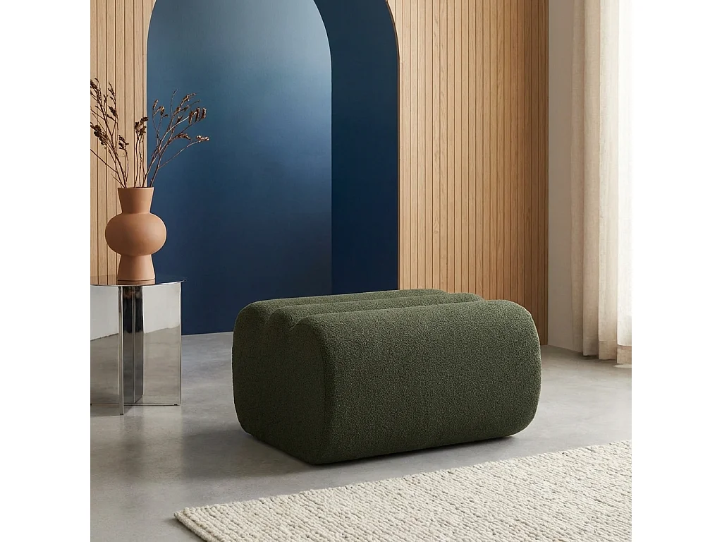 Pouf. repose-pieds pour chauffeuse Nova bouclette texturée kaki - Nova